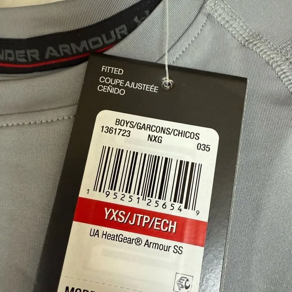 Under Armour Boys HeatGear Short-Sleeve T-Shirt Fitted Size YXS 7 Gray - NWT